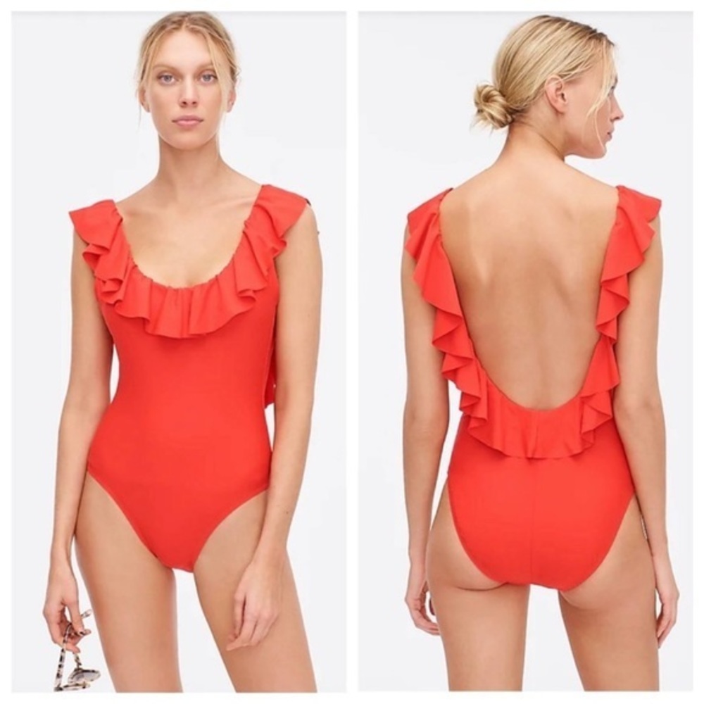 NO TAGS! J. Crew Ruffle Scoopback One Piece Swimsuit Red 6 Worn once, perf cond